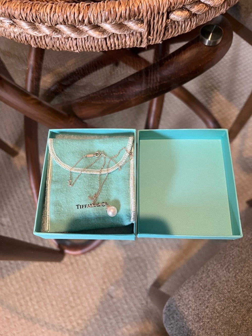 Tiffany & Co. Ziegfeld Sterling Silver Pearl Necklace with Signature Blue Pouch